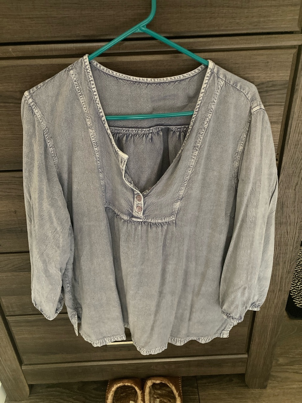 Washed Blue Women's Button V-Neck Top